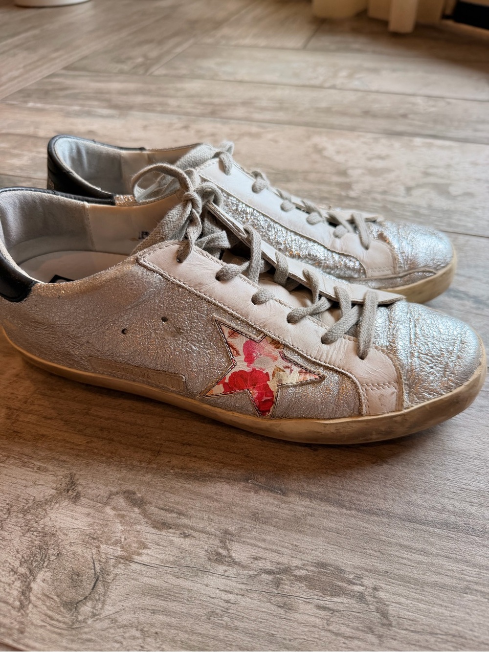 Golden Goose Superstar Silver Glitter Low-Top Sneakers
